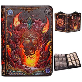 Trading Card Binder - 3D Embossed PU Leather Album with Zipper, 9-Pocket & Side-Loading Folder Holds 360 Cards Holder, Storage & Display Case for MTG, TCG, Sport & Collectible Card (Orange)