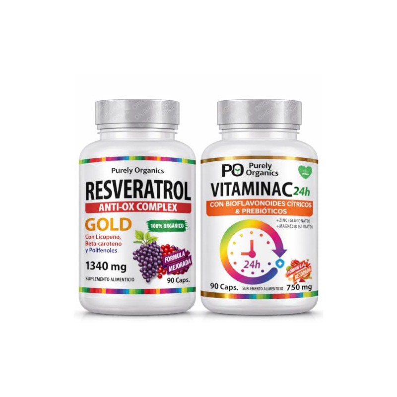 Purely Organics Combo Resveratrol Gold 1340 Vitamina 750 Apoyo Antioxidante