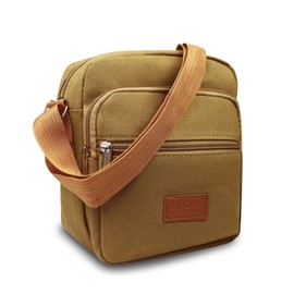 AfitLulu Canvas Small Shoulder Bags for Men, 4 Zipper Pockets Cross Body Bag Men Satchel Bag Casual Mens Messenger Bag with Adjustable Shoulder Straps for Organize Daily Necessities (Brown)