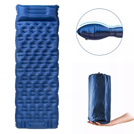 Unbranded Inflating Sleeping Pad Waterproof 4-Season Camping Air Mattress Mat with Pillow - Navy Blue