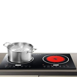 Electric Induction Cooker, 110V 2400W Portable Double Induction Cooktop Countertop Hot Plate Cooking Burner Digital Touch Sensor with 8 Gear Firepower