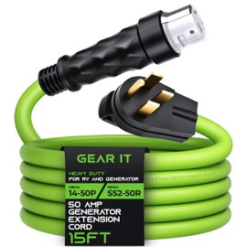 GEARit 50-Amp Generator Extension Cord, 125/250V for 50A Power Inlet Box, NEMA 14-50P to SS2-50R Twist Lock Connector STW 6/3+8/1 AWG, RV, Camper, Generator to House, 15 Feet (4.5 Meters)