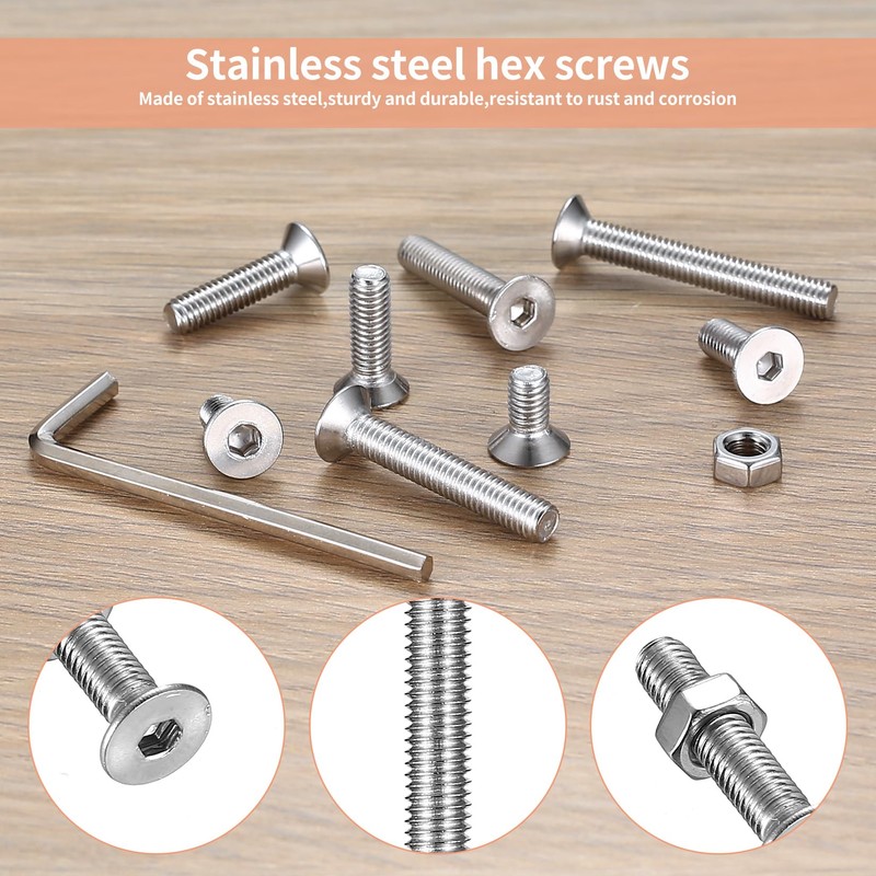 260 Pcs M5 Bolts & Nuts Set, Flat Head, Hex