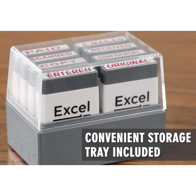 ExcelMark Mini Office Message Rubber Stamp Set - Red Ink