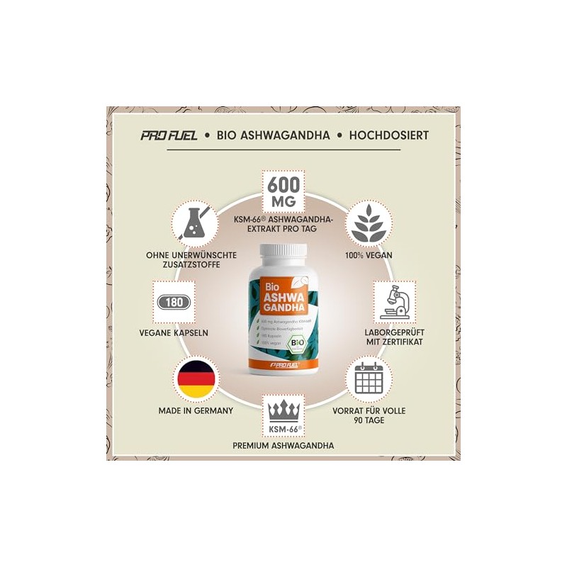 Organic Ashwagandha Capsules 180x with KSM-66 Organic Ashwagandha - 600