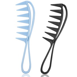 Fuyamp 2 Packs Wide Tooth Shark Combs, Salon Large Teeth Shark Combs Curly Hair Salon Barber Comb, Afro Comb Curl Comb Hairstyle Comb Salon Hairdressing Comb for Hair Styling Tool (Blue+Black)