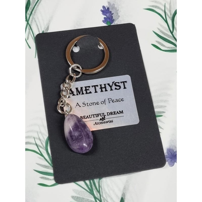 Amethyst Keyring, A Stone of Peace, Tumbled Semi-Precious Stone Key