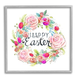 Stupell Industries Happy Easter Vivid Pink Floral Blossom Border, Design by Jennifer Wambach