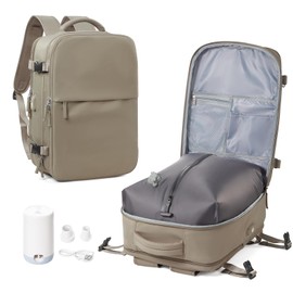 hapfoxx vacuum backpack travel suitable for both men and women, airline approved 18 x 14 x 8 inches personal item bag, waterproof personal item laptop backpack, brown