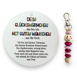 Glückswürmchen, Sorgenwürmchen handmade, Ranzenbaumler, Sorgenwurm, Worry worm, Mutmacher, Glücksbringer, Holz, Farbwahl (Pink-Rosa)