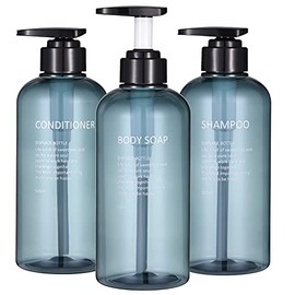 Botellas dispensadoras de champú y acondicionador, 3 botellas de plástico vacías de 16.9 onzas, juego de recipientes de loción para baño, ducha, lavad