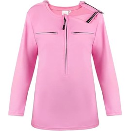 Chemo Port 5 Access Point Shirt for Women Long Sleeves Post Shoulder Surgery Wear Recovery Tee Unisex Snap Tear Away Side Zippers Off Shirt (Pink, L)