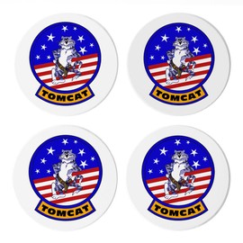 Tomcat (F-14), Joyride Home Decor, 4 Ceramic Coasters, 4-inch Circle Drink Coasters, Set of 4, Non-Slip Cork Back, Protects Surfaces, Express Your Style.