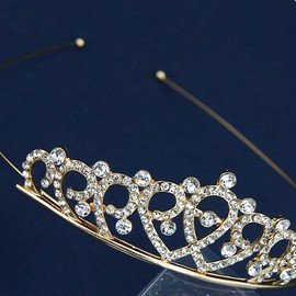Crown Tiara, Tiara, Wedding Women Girls Rhinestone Head Jewellery Crown Princess Headband Flower Girl Bride Bridesmaid Flower Crystal Heart Shape Princess Crown Headband Tiara Children's WG-15-G, 1, 1