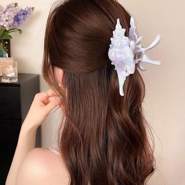 TUCEWP Conch Hair Clips Colorful Mermaid Conch Hair Claw Clips for Women Girls Acrylic Conch Hair Clips for Thick Thin Hair Strong Hold Large Hair Catch Clamps Barrettes Summer Beach Hair Accessories