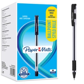 Paper Mate Ballpoint Pens, Comfort Grip, Fine Point (0.7mm), Black, 50 Count
