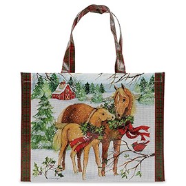 Current Holiday Horses Christmas Reusable Shopping Tote - Large 13 by 16 Inch, Reusable non-woven fabric, Gift Wrap Bag
