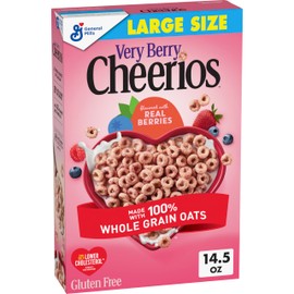 Very Berry Cheerios Cereal, Limited Edition Happy Heart Shapes, Heart Healthy Cereal with Whole Grain Oats, Large Size, 14.5 oz