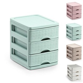 Plastic Desktop Storage Unit with Drawers, Stationary Arts Drawer Desktop Tabletop Organiser Storage Tower Unit for Office Bedroom Garage ((17 x 13.5 x 17cm - 3 Drawers Rattan Mint Green))