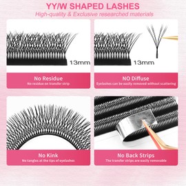 XIUSUZAKI Lash Extensions Double Tips 4D Eyelash Extensions W Shape 0.07mm Thickness D Curl 13mm Premade Fans Easy Fan Volume Lashes Matte Black Crisscross(W-4D-Double Tips-0.07-D,13mm)