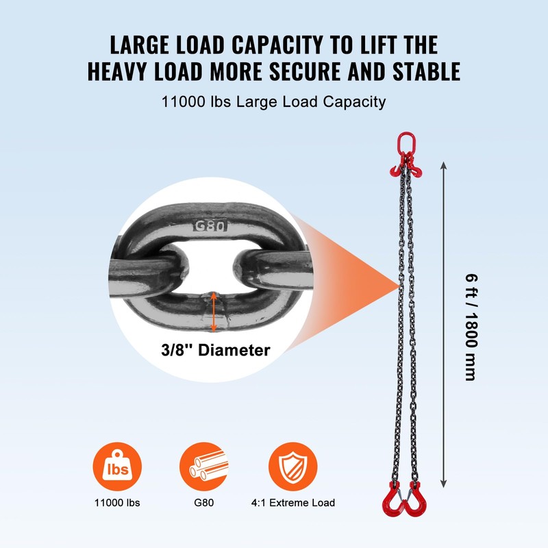 VEVOR Chain Sling, 3/8 inch x 6 ft Lifting Chains