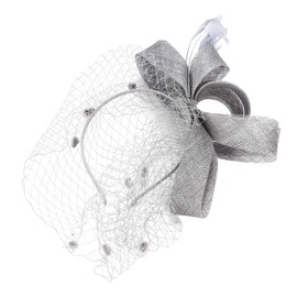 IBLUELOVER Women Fascinator Hat Wedding Veil Headwear with Headband Handmade Feather Flower Pillbox Hat Bridal Dot Mesh Net Veil Hair Accessories for Church Cocktail Tea Party Banquet Dance Grey