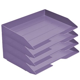 Acrimet 4 Tier Paper Organizer Letter Tray – Plastic Stackable Desk File Organizer, Side Load Paper Sorter for Letter/A4 Office File Folder Holder – Solid Purple