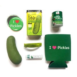Deluxe Pickle Lovers Gift Pack (7pc Set) - Pickle Bandages, Lip Balm, Magnet, Stress Pickle, Can Cooler Insulator, Wristband & Dill Pickle Salt