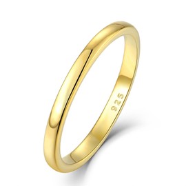 STARCHENIE 18K Gold Plated Ring for Women Men Solid 925 Sterling Silver Wedding Band 2MM Thin Stackable Rings Size 8