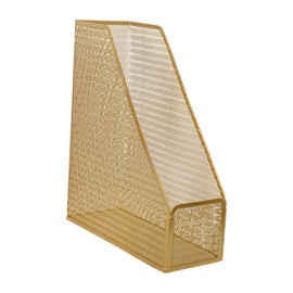 Martha Stewart Ryder Gold Mesh Metal Single Slot Magazine File Holder, Desktop Organizer, 9.75 x 3.75 x 11.5