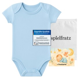 spielfratz Baby Bodysuit Short Sleeve 0-3/3-6 Months, Blue, Pink, Beige - 100% Cotton Wrap Bodysuit - Baby First Equipment for Girls and Boys + Postcard, blue, 0-3 months
