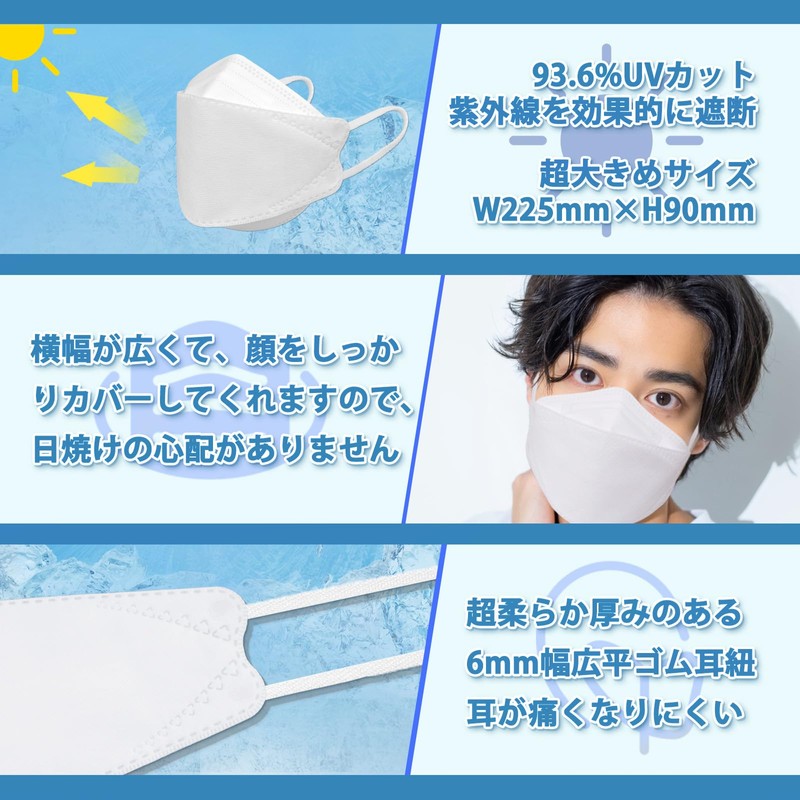 [Hellozebra] 【冷感 マスク 立体】夏用 接触冷感 マスク 不織布 ダイヤモンドマスク 個包装 ひんやりマスク