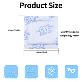 35 x 10 g silica gel bags, silica gel desiccant silica gel bags, vacuum silica gel packs, silica gel sachets for electronics, clothing, drawers, shoe dehumidifier, cabinet dehumidifier