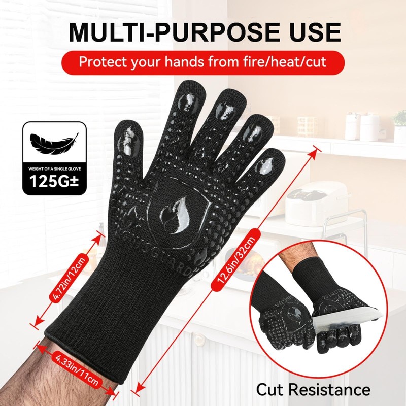 IGNISGUARD BBQ Grill Gloves, Oven Gloves, 1472°F Silicone Oven Mitts