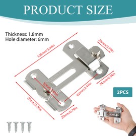 Pack of 2 Flip Slide Latch Hardware, Door Bolt, Sliding Bolt Stainless Steel Stainless Steel Lock Door Latch, 70 mm x 24 mm Base, 100 mm x 20 mm Bolts, Includes Screws, Door Bolt Stainless Steel for