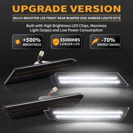 LED Side Marker Lights Front Rear Bumper Fender Marker Lamps for 2010-2015 Chevy Camaro White Reflectors Smoked Len, 4PCS