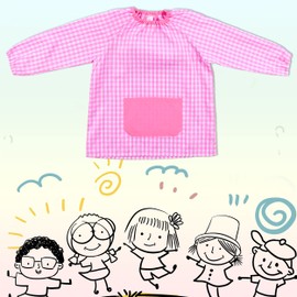 H HANSEL HOME Craft apron for children at school, apron used for eating, painting and crafts, painting apron children without button, elastic cuffs and neck, pink