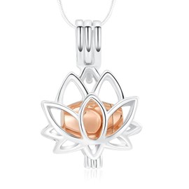 Cremation Jewelry for Ashes Pendant - Lotus Urn Necklace with Mini Keepsake Urn Memorial Ash Jewelry For Women Men (Silver Plated-Rose Gold)