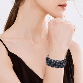 EVER FAITH Women's Austrian Crystal Wedding Floral Wide Stretch Bracelet Clear Gold Tone, Crystal