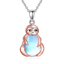 YFN Faultier Halskette Sterling Silber Mondstein Faultier Anhänger Schmuck Tier Geschenke für Damen