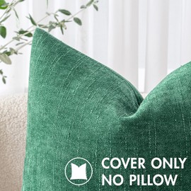 MIULEE Pack of 2 Christmas Decorative Throw Pillow Covers Soft Chenille Throw Pillows Solid Textured Cushion Covers for Couch Sofa Bedroom Living Room 18x18 Inch, Dark Green