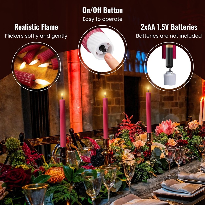 WYZworks 10" Fluted LED Pink Grooved Pillar Candles, Remote &