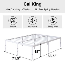 DiaOutro 18 Inch California King Bed Frames Heavy Duty Metal Platform No Box Spring Needed, Maximum Storage, Easy to Assembly, Noise Free, White