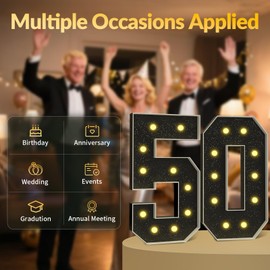 JoyMuse 50 Light Up Numbers 4FT, 50 Marquee Light Up Numbers, 50th Birthday Decorations for Women Men, Large Number 50 for Birthday Party Anniversary Decor Black