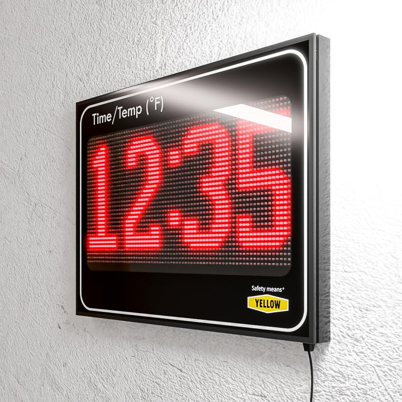 Yellow Safety®, Combo: Large Digital Time and Temperature Electric Sign,11"x15",
