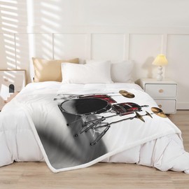 Feelyou Kids Drum Kit Sherpa Throw Blanket Teens Rock Music Themed Fleece Blanket for Bed Sofa Couch Boys Girls Musical Pattern Fuzzy Blanket Drum Set Room Decor BlanketThrow 50"x60"