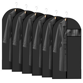 6 PCS Garment Covers, 60 x 140cm Dust-proof Clothes Covers, Moth Proof Coat Bag with Zip, Translucent Waterproof Anti-mite Breathable Suit Protector for Wardrobe Storage, Travel (All Black)