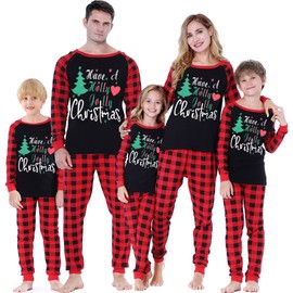 ABeCue Matching Family Pajamas for Women Men Christmas Holiday Pjs Set with Xmas Tree and Red Plaid Cotton Clothes Mum and Dad Pyjamas (A6179M, S)