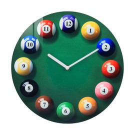 Horizent Billiards Pool Ball Wall Clock-Glass Pool Table Wall Clock for Billiards Room,Pool Room,Bar(12 Inch)