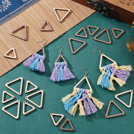 PH PandaHall 40pcs Wooden Earring Pendants, 2 Sizes Hollow Triangle Pendants Blank Unfinished Wooden Dangle Charms for Earrings Necklace Jewellery Making DIY Crafts, 22~32.5mm
